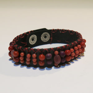 Leather Cuff Bracelet in Brown Leather with Warm Color Beads