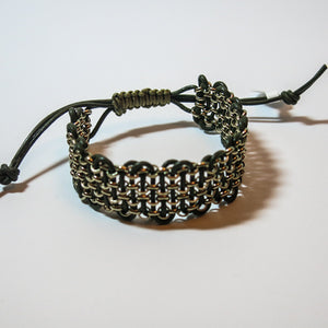 Leather & Chain "Industrial" Bracelet in Olive Green & Gold