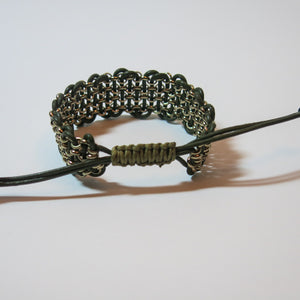 Leather & Chain "Industrial" Bracelet, Black & Antique Brass