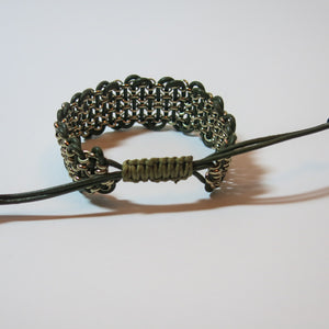 Leather & Chain "Industrial" Bracelet in Olive Green & Gold