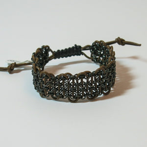 Leather & Chain "Industrial" Bracelet in Olive Green & Gold
