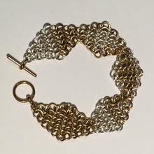 Load image into Gallery viewer, Chain Maille Bracelet in Slinky European 4-in-1 Diamond Weave, 2-Tone silver and gold with toggle clasp