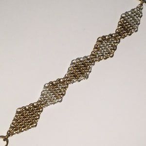 Chain Maille Bracelet in Slinky European 4-in-1 Diamond Weave, 2-Tone silver and gold with toggle clasp