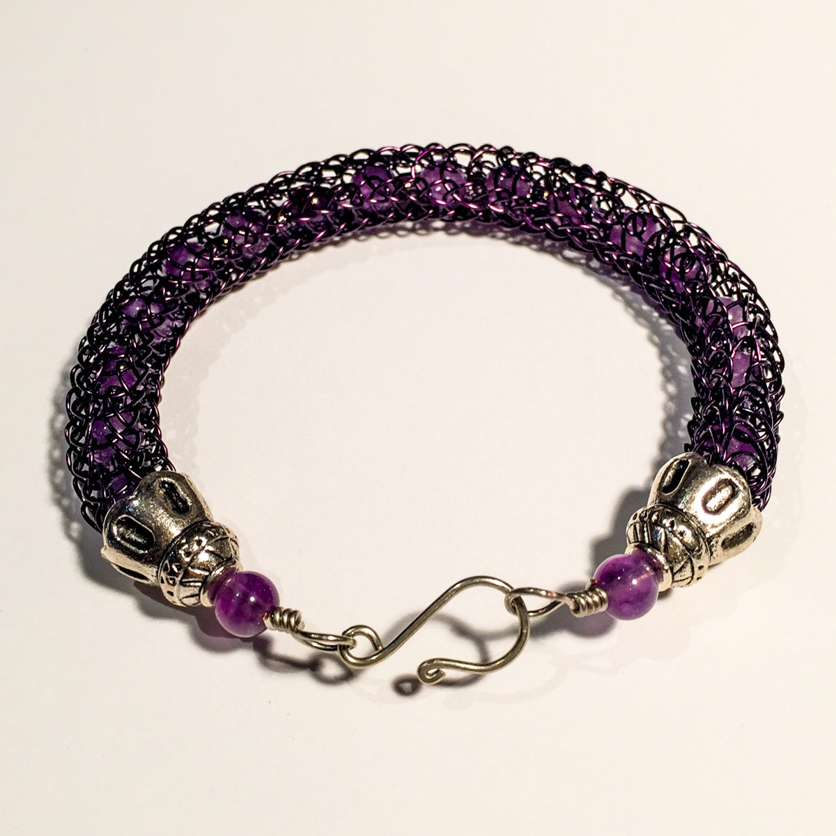 Viking Knit Bracelet Purple Wire with Amethyst Beads Susan Ryza