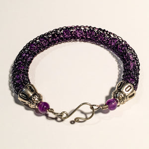 Viking Knit Bracelet, Purple Wire with Amethyst Beads