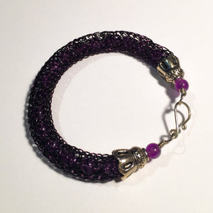 Viking Knit Bracelet, Purple Wire with Amethyst Beads
