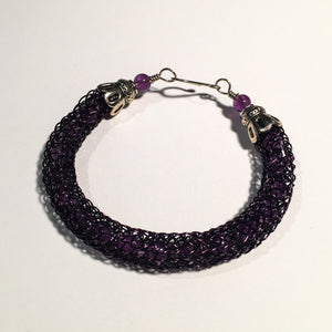 Viking Knit Bracelet, Purple Wire with Amethyst Beads