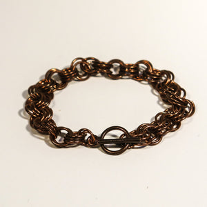 Antique Copper 3-in-3 Chain Maille Bracelet with toggle clasp