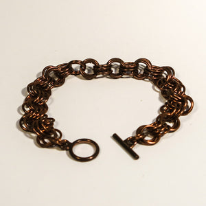 Antique Copper 3-in-3 Chain Maille Bracelet with toggle clasp