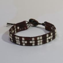 Load image into Gallery viewer, Woven Bracelet with Coffee and Silver Cube Beads