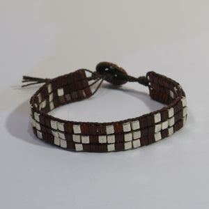 Woven Bracelet with Coffee and Silver Cube Beads