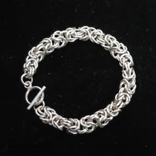 Load image into Gallery viewer, Silver Byzantine Weave Chain Maille Bracelet with toggle clasp