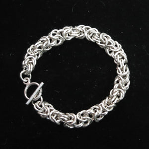 Silver Byzantine Weave Chain Maille Bracelet with toggle clasp