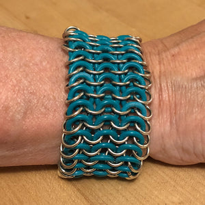European  4-in-1 Chain Maille Bracelet with Silver Rings and turquoise rubber O-rings