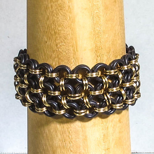 Black and Gold Japanese 8-in-4 Chain Maille Bracelet, with Rubber O-Rings