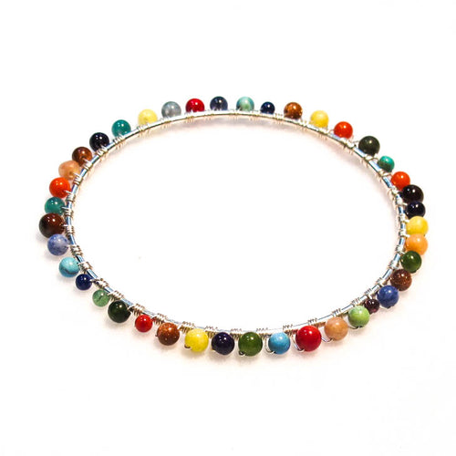 Gemstones Bangle Bracelet silver bracelet wrapped with multicolor gemstones