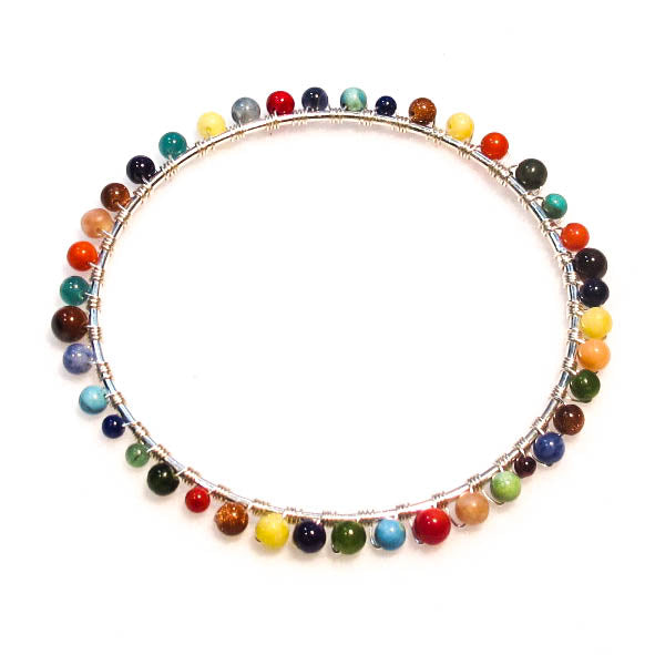 Gemstones Bangle Bracelet silver bangle wrapped with multicolor gemstones