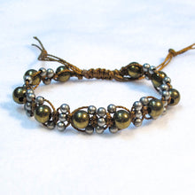 Load image into Gallery viewer, Complex Design Macrame Bracelet with Pewter &amp; Brass Beads and adjustable macrame sliding closure