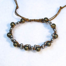Load image into Gallery viewer, Complex Design Macrame Bracelet with Pewter &amp; Brass Beads and adjustable macrame sliding closure
