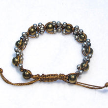 Load image into Gallery viewer, Complex Design Macrame Bracelet with Pewter &amp; Brass Beads and adjustable macrame sliding closure