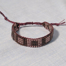Load image into Gallery viewer, Pink &amp; Burgundy Bead Woven Bracelet with adjustable sliding macrame closure