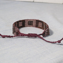 Load image into Gallery viewer, Pink &amp; Burgundy Bead Woven Bracelet with adjustable sliding macrame closure
