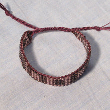 Load image into Gallery viewer, Pink &amp; Burgundy Bead Woven Bracelet with adjustable sliding macrame closure