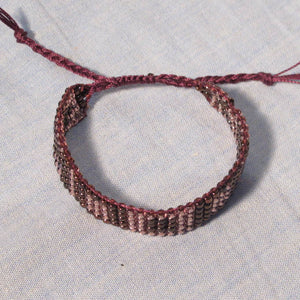 Pink & Burgundy Bead Woven Bracelet with adjustable sliding macrame closure