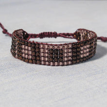 Load image into Gallery viewer, Pink &amp; Burgundy Bead Woven Bracelet with adjustable sliding macrame closure