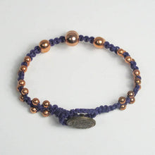 Load image into Gallery viewer, Double-Sided Purple Macrame Bracelet with Graduated Copper Beads &amp; Button Closure