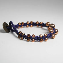 Load image into Gallery viewer, Double-Sided Purple Macrame Bracelet with Graduated Copper Beads &amp; Button Closure