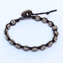 Load image into Gallery viewer, Black Macrame Bracelet with Detailed Silver Cube Pewter Beads