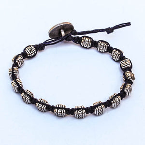 Black Macrame Bracelet with Detailed Silver Cube Pewter Beads