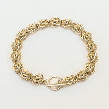 Load image into Gallery viewer, Gold Chain Maille Bracelet in Sweet Pea Weave with toggle clasp