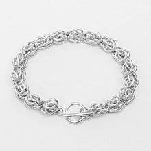 Load image into Gallery viewer, Silver Chain Maille Bracelet in Sweet Pea Weave with toggle clasp