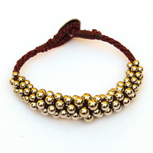 Load image into Gallery viewer, Gold and Burgundy Kumihimo Bracelet with Graduated Metal Beads with button closure