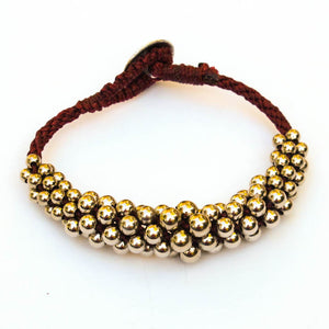 Gold and Burgundy Kumihimo Bracelet with Graduated Metal Beads with button closure