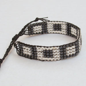 Crystal & Hematite Bead Woven Bracelet with adjustable sliding macrame closure