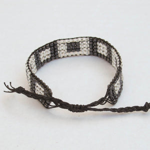 Crystal & Hematite Bead Woven Bracelet with adjustable sliding macrame closure