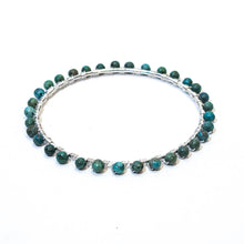 Load image into Gallery viewer, Silver bangle bracelet wrapped with turquoise gemstones