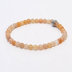 Gemstone Stretchy Bracelet/Pink Aventurine with textured silver accent bead