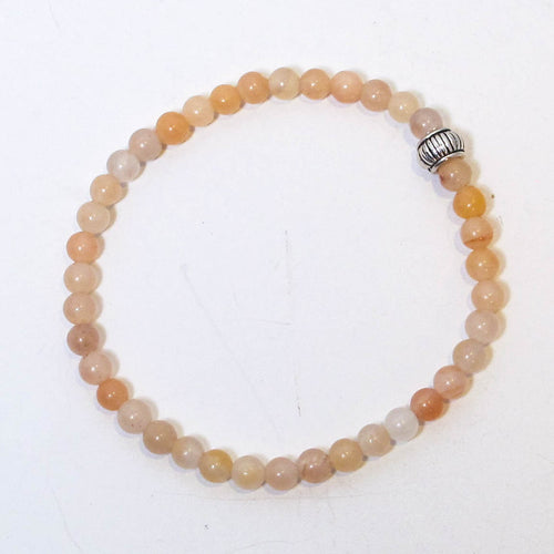 Gemstone Stretchy Bracelet/Pink Aventurine with textured silver accent bead