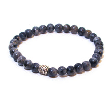 Load image into Gallery viewer, Gemstone Stretchy Bracelet/Blue Labradorite with detailed silver accent bead