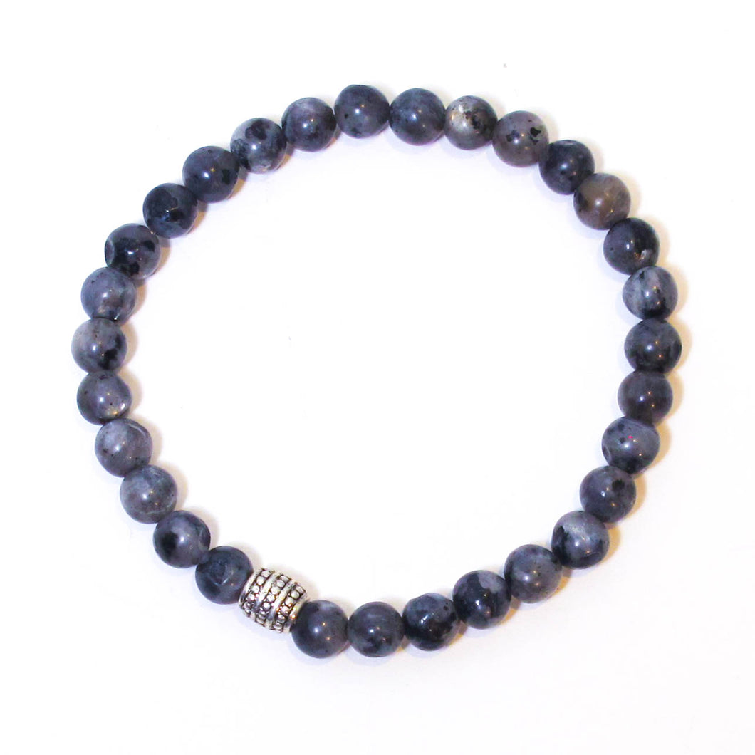 Gemstone Stretchy Bracelet/Blue Labradorite with detailed silver accent bead