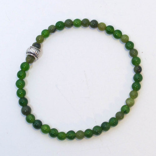 Gemstone Stretchy Bracelet/Malay Jade with silver accent bead