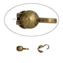 Load image into Gallery viewer, Antique brass clamshell bead tips with loop