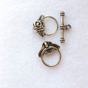Rose & Leaf Toggle Clasp, Silver, 15mm.
