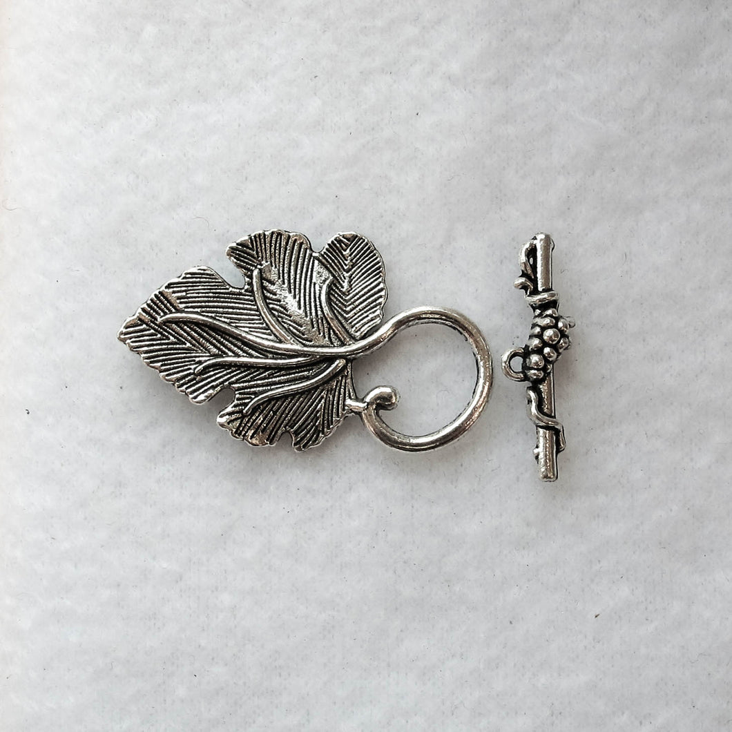 Silver Grape Leaf & Vine Toggle Clasp, 37mm. long