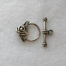Load image into Gallery viewer, Rose &amp; Leaf Toggle Clasp, Silver, 15mm.