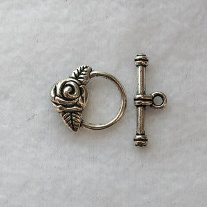 Rose & Leaf Toggle Clasp, Silver, 15mm.
